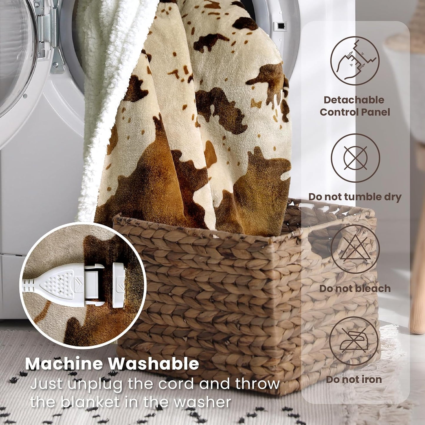 Cow Print Heated Blanket Twin-Heating Electric Blanket Twin with 10 Heat Levels & 10 Hours Auto-Off, Cozy Soft Fleece Sherpa, Washable, 62 x 84 Inches Cow Print Apricot