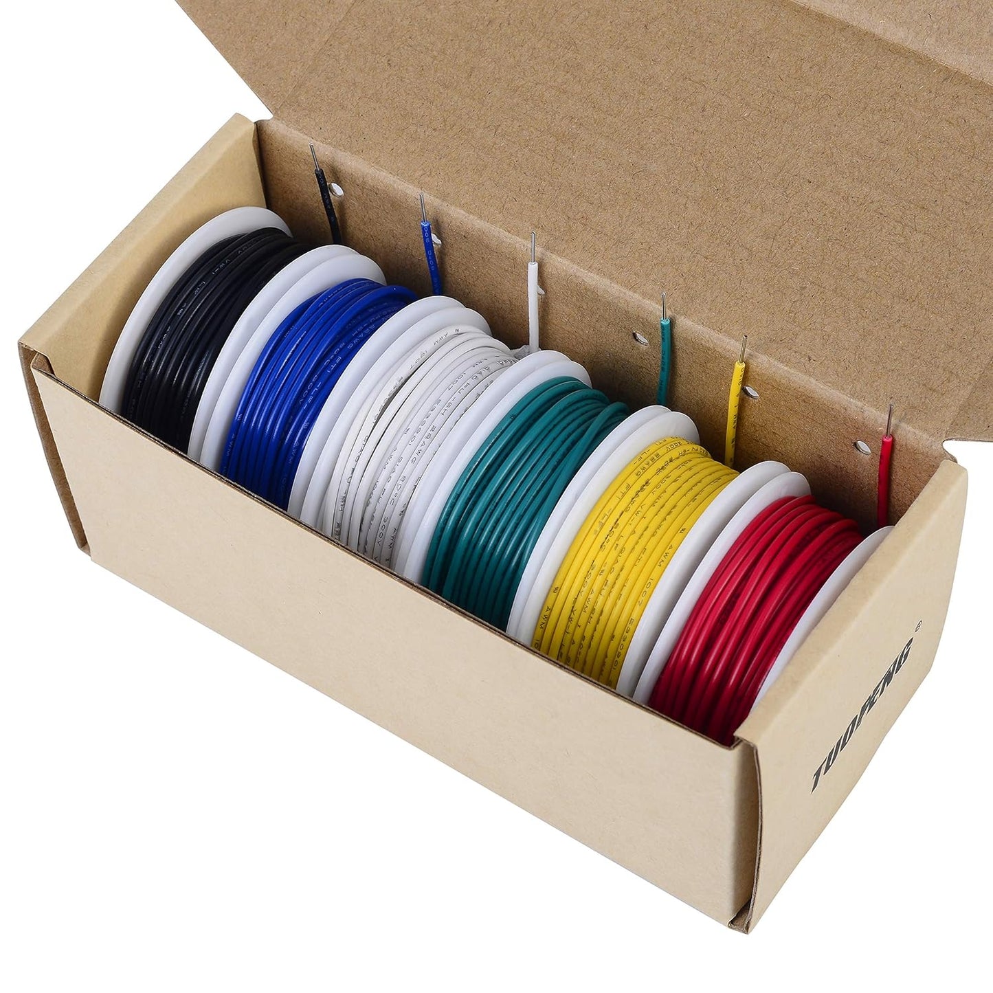 TUOFENG 26 awg Wire Solid Core Hookup Wires-6 Different Colored Jumper Wire 33ft or 10m Each, 26 Gauge Tinned Copper Wire PVC (OD: 1.25mm) Hook up Wires Kit