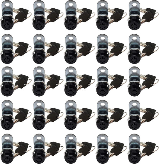 Admiral Locks Tubular Cam Lock, Keyed Alike Removable Key RV Compartment Storage Lock Cabinet Locks (Black Pack of. 25, 5/8" 180°)