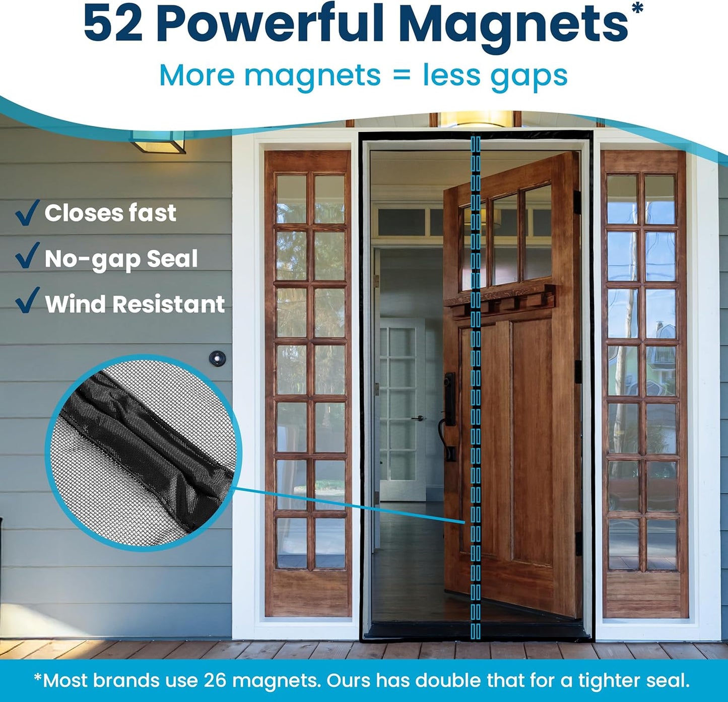 Flux Phenom Magnetic Screen Door (2 Pack) - Bugs Out, Breeze in - 9min Install Auto-Sealing Heavy Duty Double Stitched Mesh, Hands Free Sliding & Patio Doors Net, Pet & Kid Friendly, 38 x 82 Inch