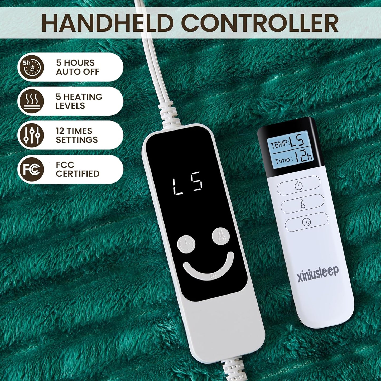 Heated Blanket Electric Blanket 50"x60", Soft Flannel Sherpa Electric Throw with 5 Heating Level & 12 Times Setting, Heated Throw with Overheating Protection, Machine Washable (Green)