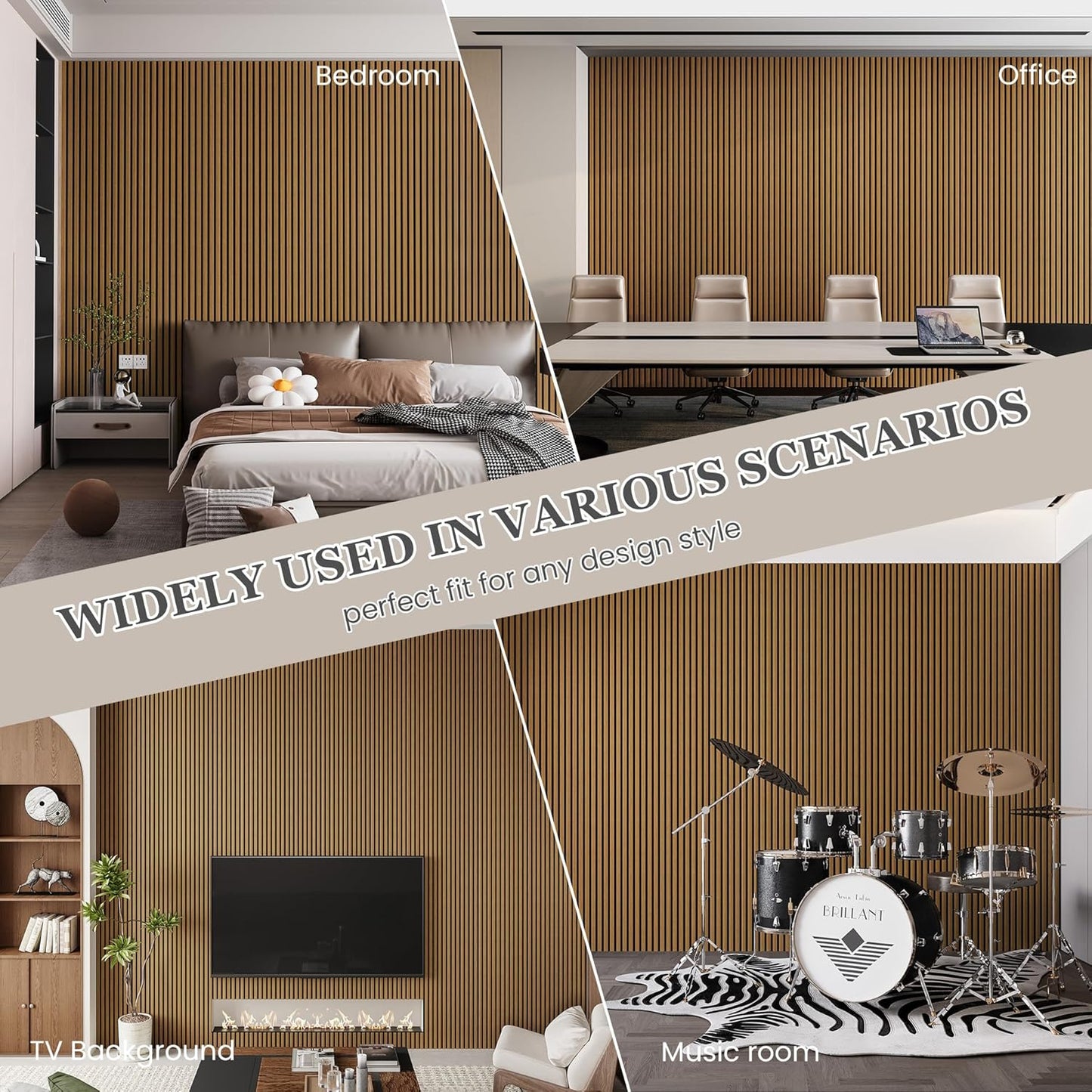 Wood Salt Acoustic Wall Panels, 2 Piece 94" x 23.6" x 0.8" Soundproof Wooden Wall Panels, 3D Fluted Sound Absorbing Panel, Natural Oak