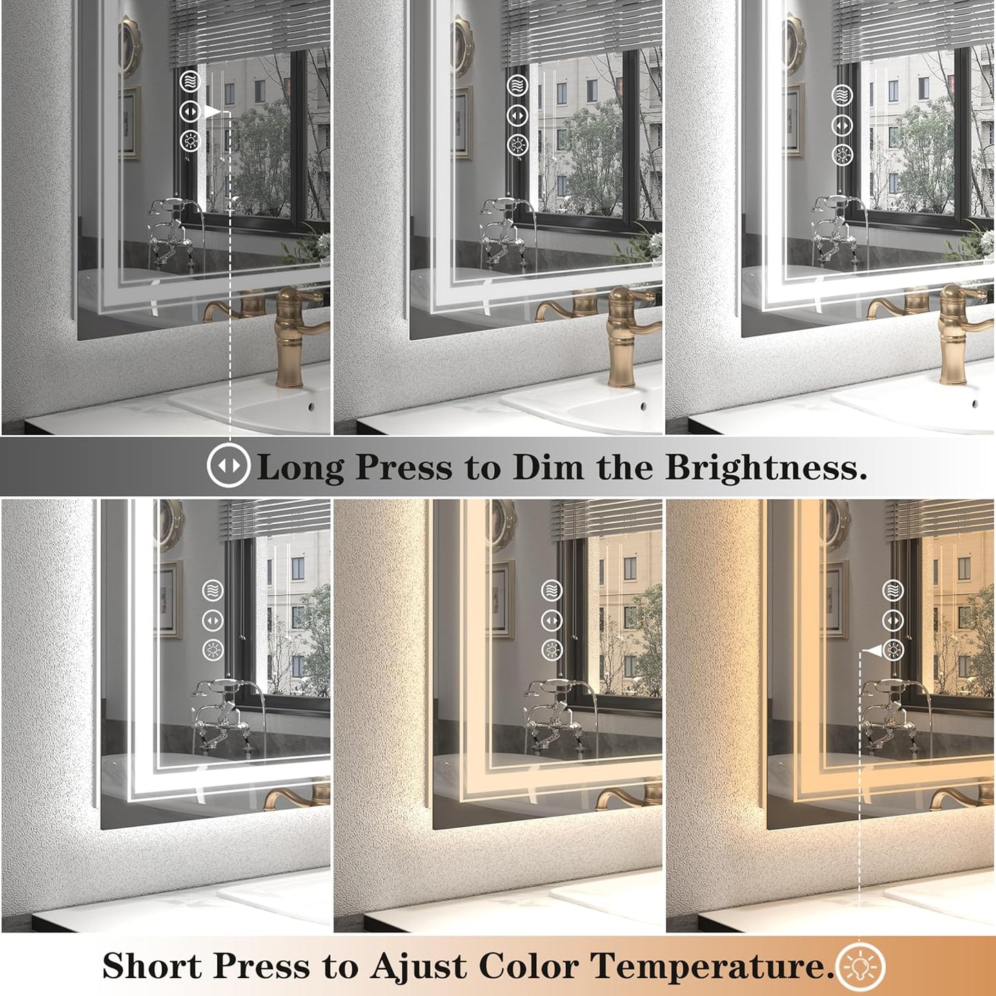 24x36 LED Bathroom Mirror with Lights, LED Dimmable Vanity Mirror for Wall, Backlit and Front Lighted Mirror, Anti-Fog, Shatterproof (Horizontal/Vertical)