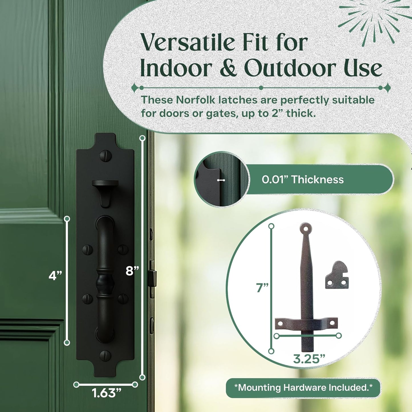 Renovators Supply Manufacturing Black Cast Iron Norfolk Door Latches Traditional Gate Or Door 8" Tall Thumb Latches Black Powder Coated Two Sided Gate Latch Locks with Mounting Hardware Pack of 25