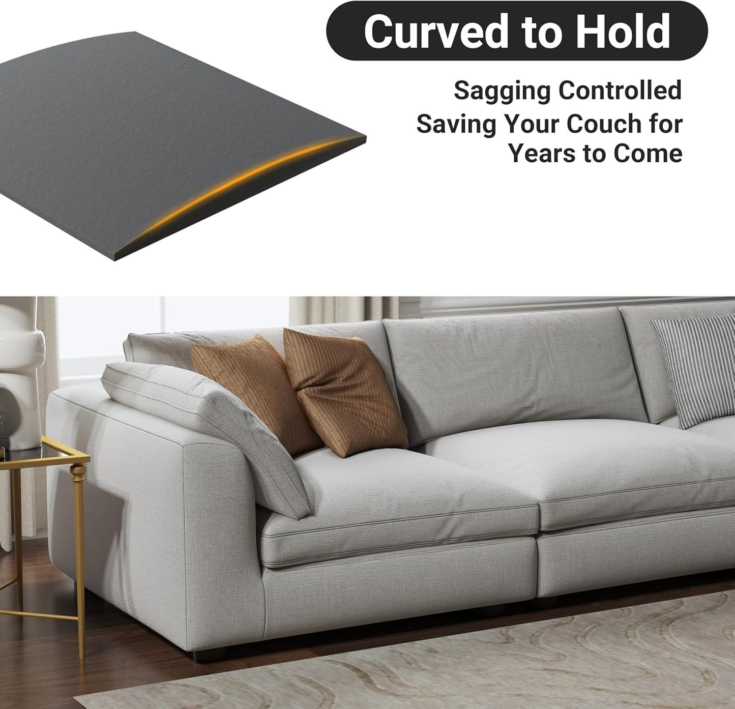 Couch Cushion Support for Sagging Seat, High Density Foam Sofa Support Replacement for Furniture, Curved Couch Supporter for Under The Cushions, Grey Set of 3