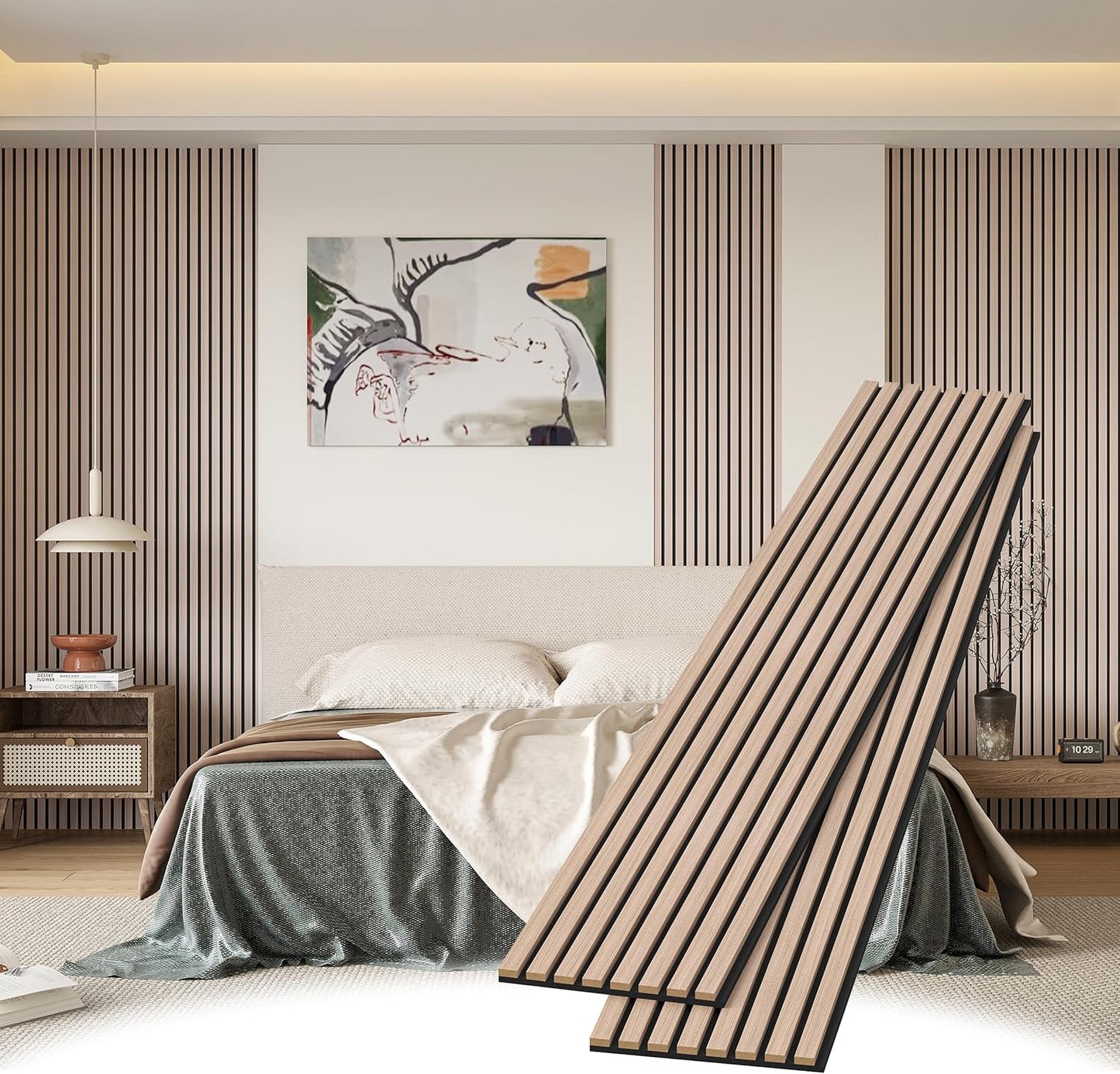Wood Slat Wall Panels, 2 Pack 8 x 1 ft Decorative Wood Panels for Wall,Stylish Wall Panels for Interior Wall Decor, Modern Acoustic Wood Wall Panels with Felt Backing, Natural