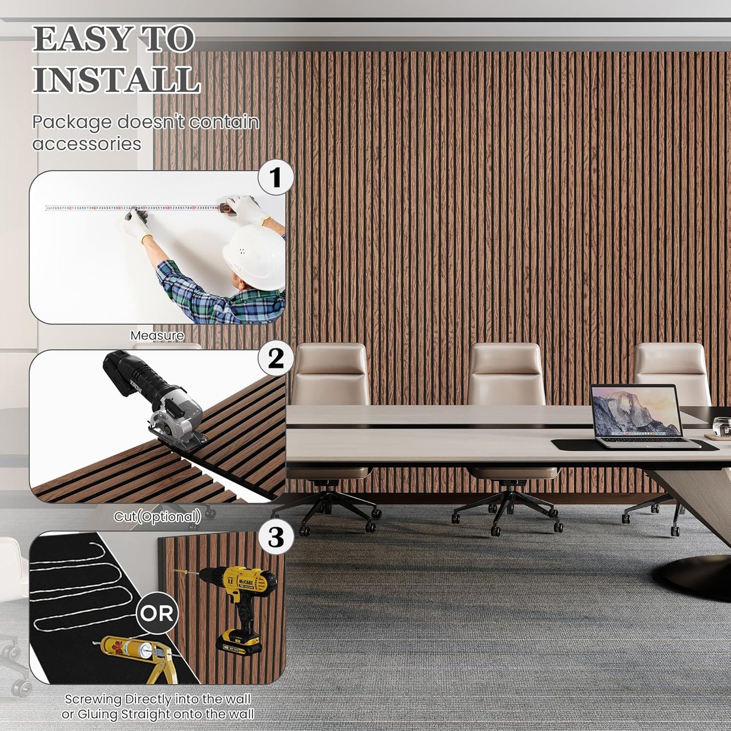 Wood Salt Acoustic Wall Panels, 2 Piece 94" x 23.6" x 0.8" Soundproof Wooden Wall Panels, 3D Fluted Sound Absorbing Panel, Red Oak