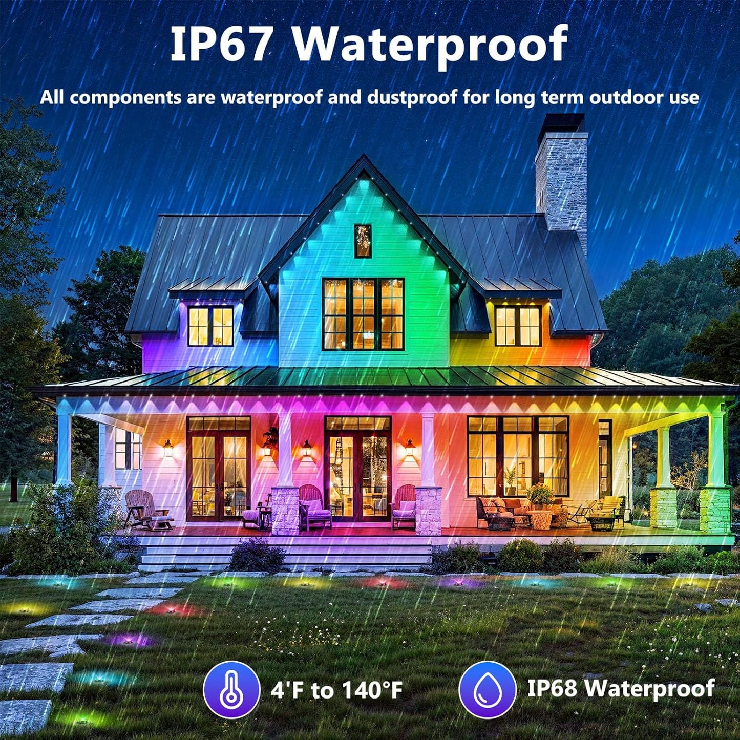 LETIANPAI 400FT Permanent Outdoor Lights,RGB Eaves Lights with App Control Remote,DIY Scene Modes IP67 Waterproof Outdoors Under Eave Lighting,Outdoor Light for Garden Decor
