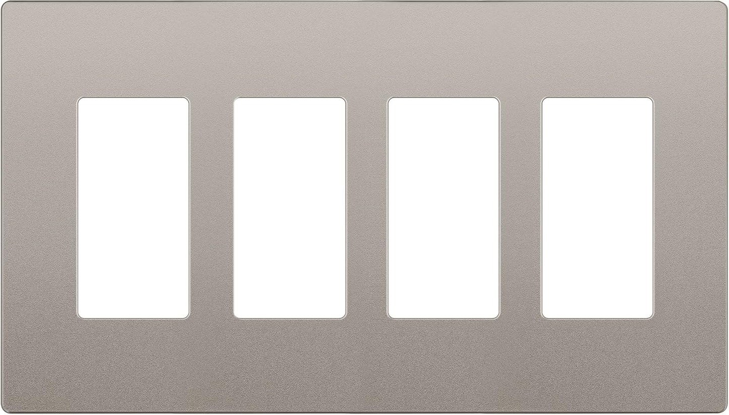 LIDER Matte Finish Decorator Switch Cover, Screwless Wall Plate, Mid-Size 4-Gang 4.88" x 8.58", Unbreakable Polycarbonate Thermoplastic, UL Listed, LSWP-34M-NK, Nickel