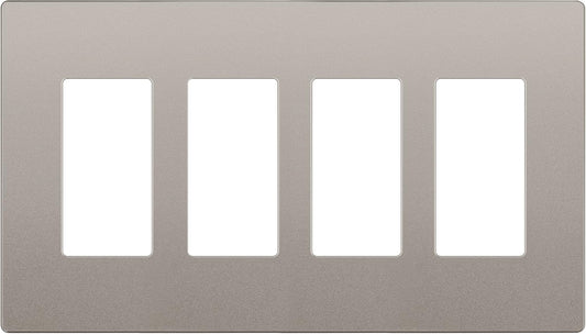 LIDER Matte Finish Decorator Switch Cover, Screwless Wall Plate, Mid-Size 4-Gang 4.88" x 8.58", Unbreakable Polycarbonate Thermoplastic, UL Listed, LSWP-34M-NK, Nickel