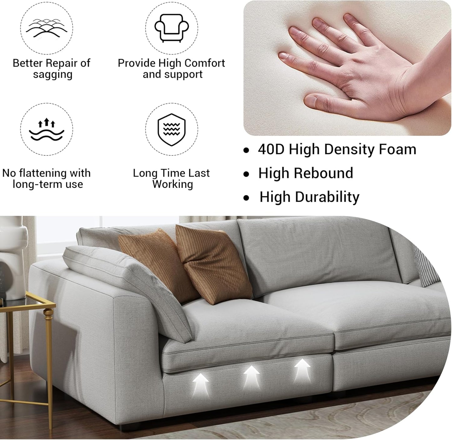 Couch Cushion Support for Sagging Seat, High Density Foam Sofa Support Replacement for Furniture, Curved Couch Supporter for Under The Cushions, Beige Set of 3