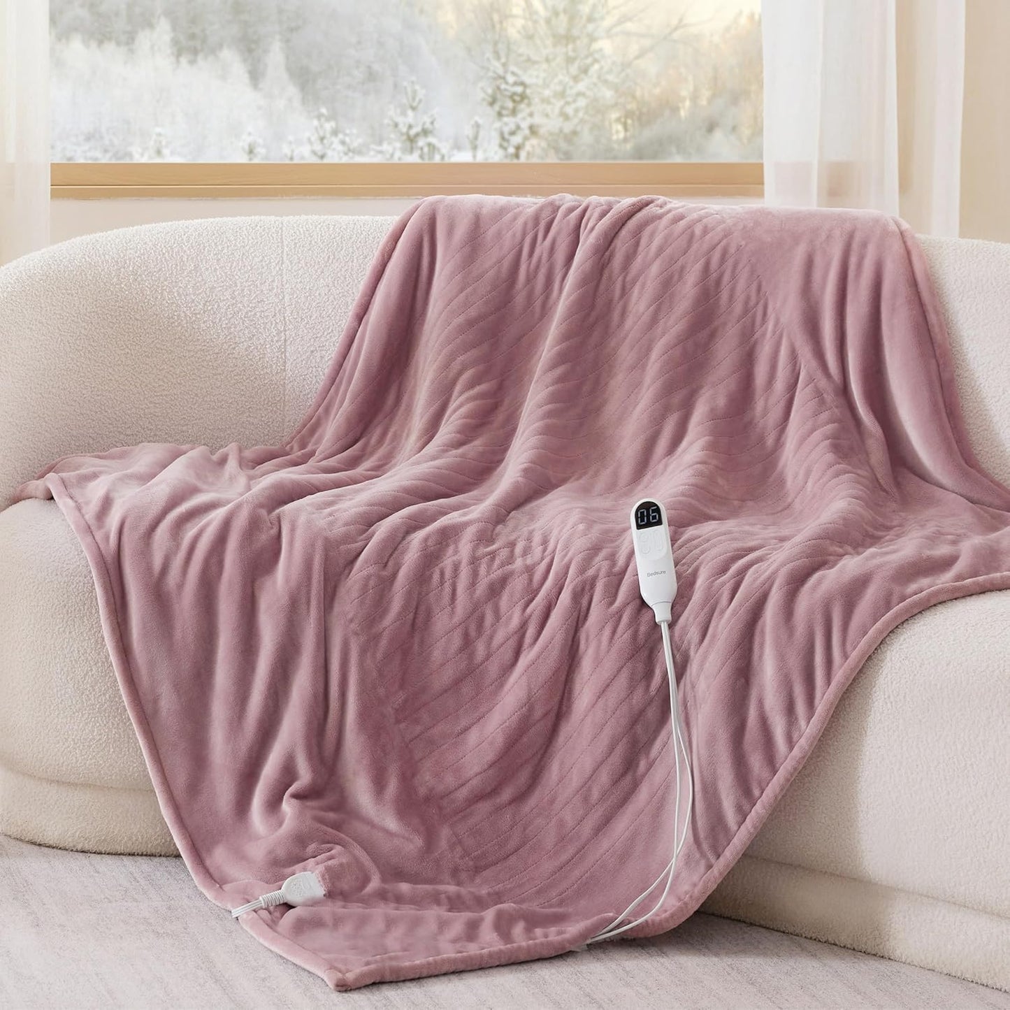Bedsure Heated Blanket Throw Blanket - Fast Heating Electric Blanket, Soft Flannel Heated Throw with 4 Time Settings, 6 Heating Settings, Warm Gifts for Girls Women Grandma (50x60 inches, Pink)