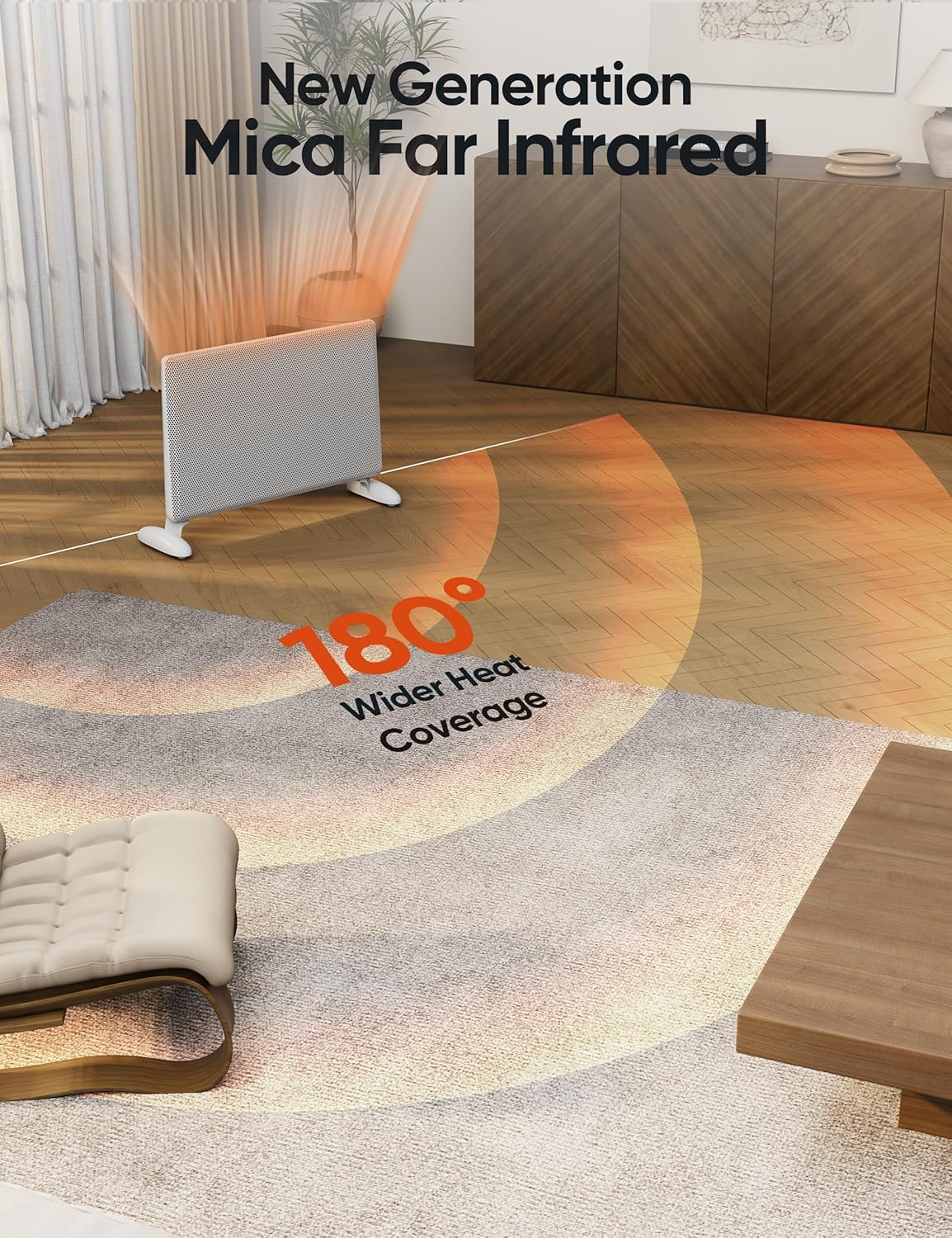 Ballu Mica Infrared Space Heater Indoor Use,Large Room Panel Heater with Programmable Thermostat,WiFi App Control,Portable Stand or Wall Mount,Energy Efficient Smart Quiet Heater,Work with Alexa,White