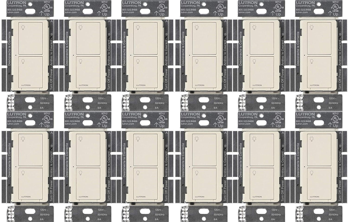 Lutron Caseta Original Smart Light Switch (Lutron Smart Hub Required), for Home, LED Lights, and Fans, 6 Amp, Single-Pole/3-Way, Neutral Required, PD-6ANS-LA, Almond, 12 Pack