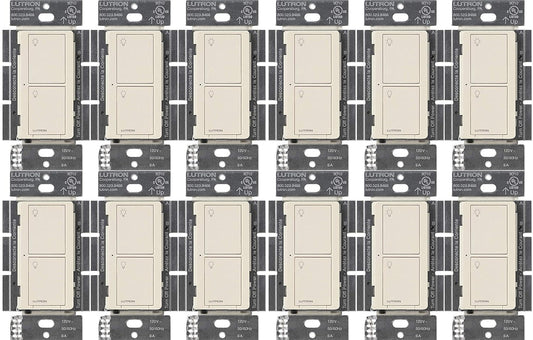 Lutron Caseta Original Smart Light Switch (Lutron Smart Hub Required), for Home, LED Lights, and Fans, 6 Amp, Single-Pole/3-Way, Neutral Required, PD-6ANS-LA, Almond, 12 Pack