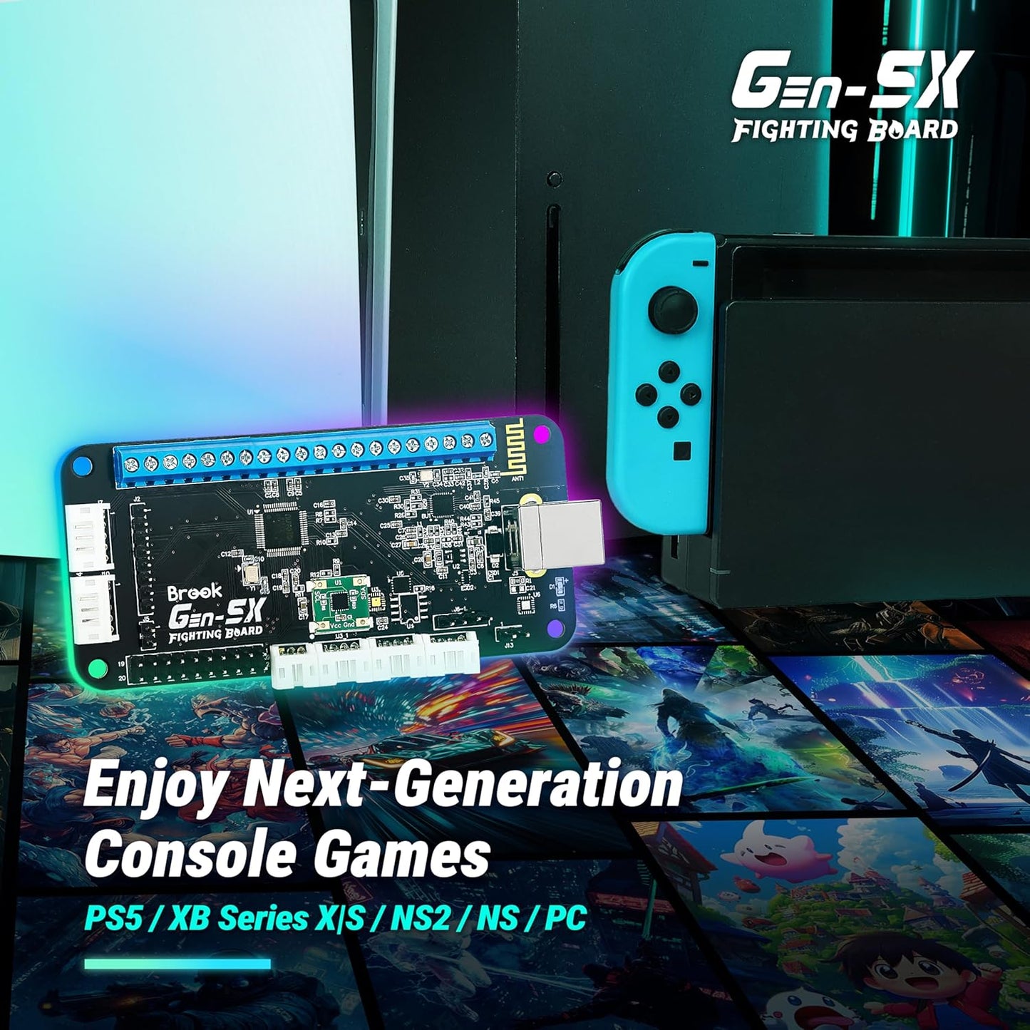 Brook GEN5X Fighting Board – Ultimate Multi-Platform Support: Compatible with PS5, Xbox Series, NS 2, and PC – Ultra-Fast Responsiveness Ideal for Fighting Games (Exclusive Version)