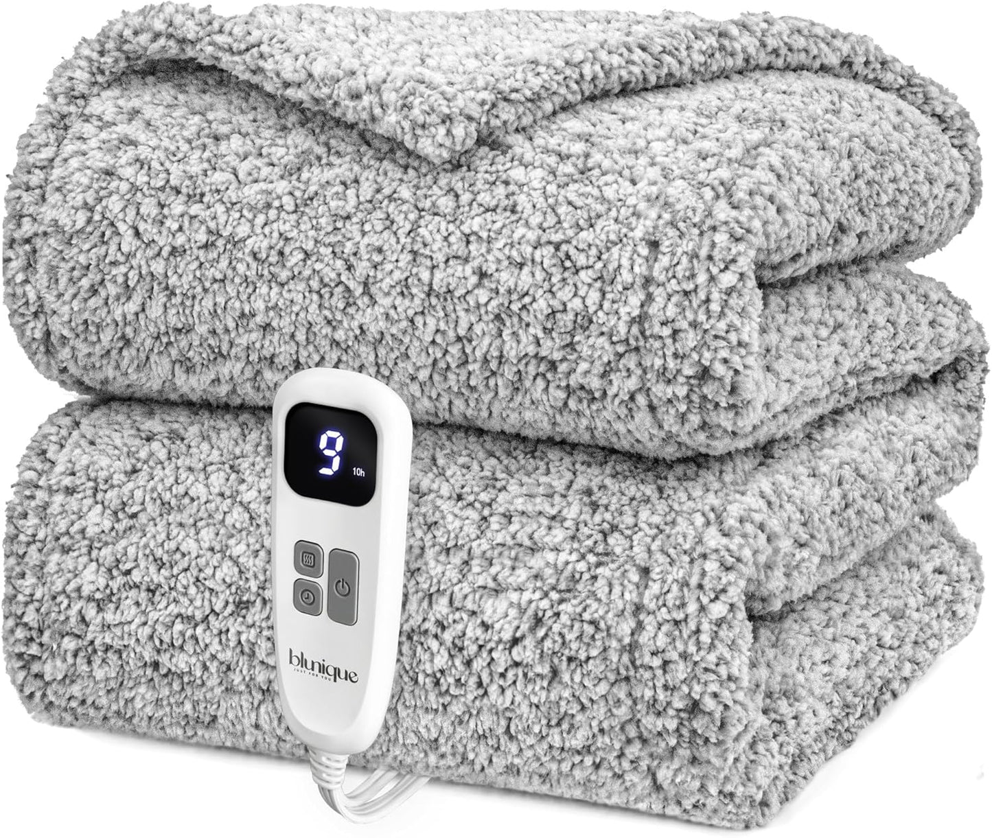 Heated Blanket Electric Blanket Twin - Fast Heating Blanket Throw Double Sided Sherpa Ultra Soft Cozy with 10 Heating Levels & 2-10 Hours Auto Off, Mashine Washable, 62 x 84 Inches, Grey