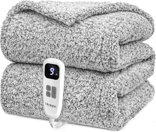 Heated Blanket Electric Blanket Throw - Fast Heating Blanket Throw Double Sided Sherpa Ultra Soft Cozy with 6 Heating Levels & 1-4 Hours Auto Off, Mashine Washable, 50 x 60 Inches, Grey