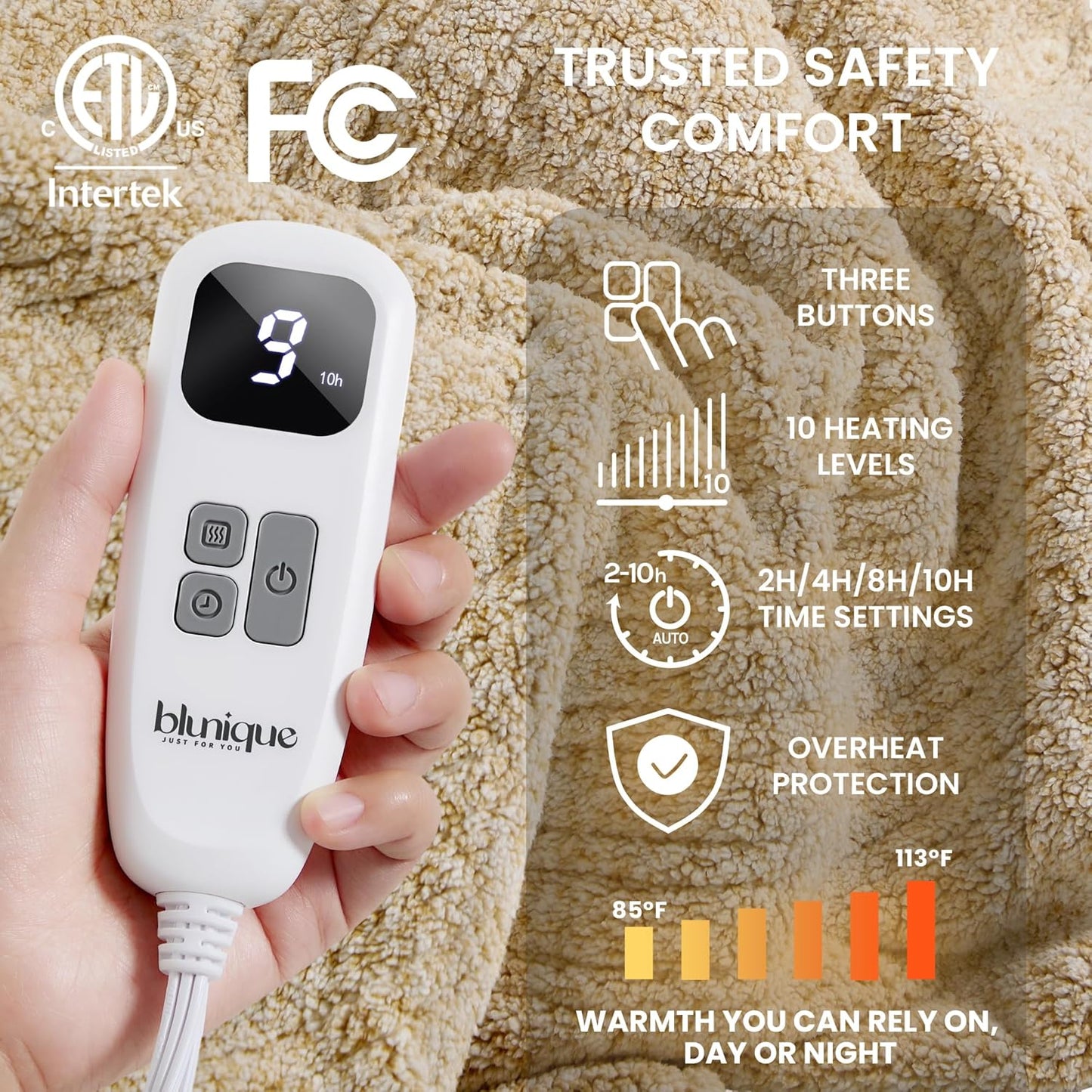 Heated Blanket Electric Blanket Full - Fast Heating Blanket Throw Double Sided Sherpa Ultra Soft Cozy with 10 Heating Levels & 2-10 Hours Auto Off, Mashine Washable, 72 x 84 Inches, Camel