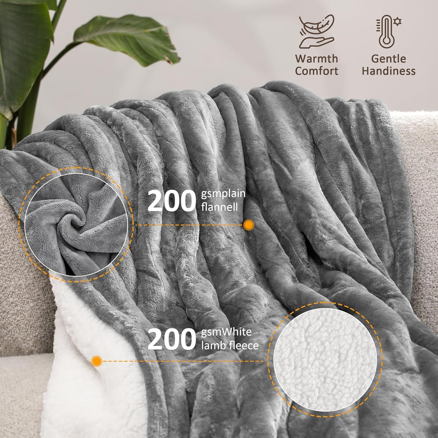 SUNVIVI Heated Blanket King Size, Electric Throw Dual Control, 5 Years Warranty, 10 Heat Settings, 12 Hours Auto Off, Soft Flannel and Sherpa, Machine Washable, ETL Certified, Grey, 100x90 Inch