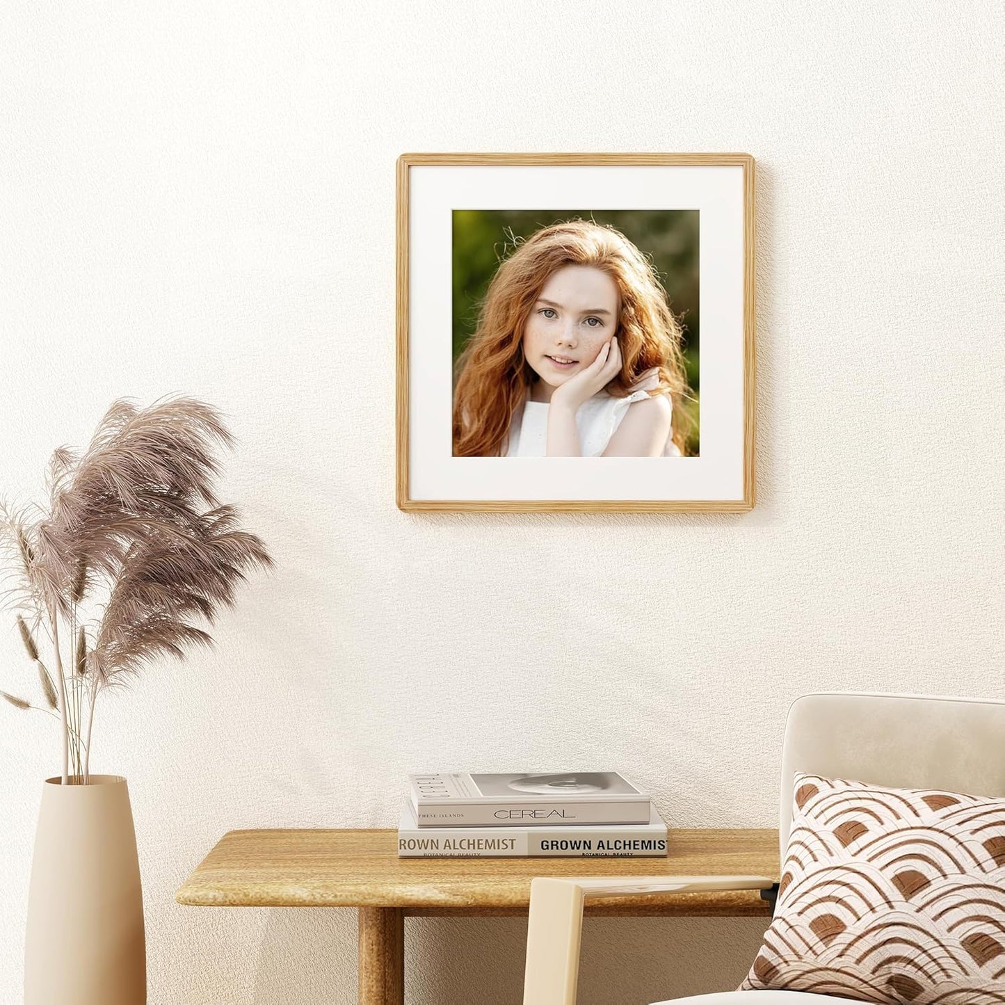 16x16 Picture Frame, Square 16 by 16 Frames for Wall - Solid Oak Wood & Tempered Glass, 16 x 16 Wood Frame Matted to 12 x 12, Square Picture Frame 16"x16" for Home Decor, Natural Oak Color, 1 Pack