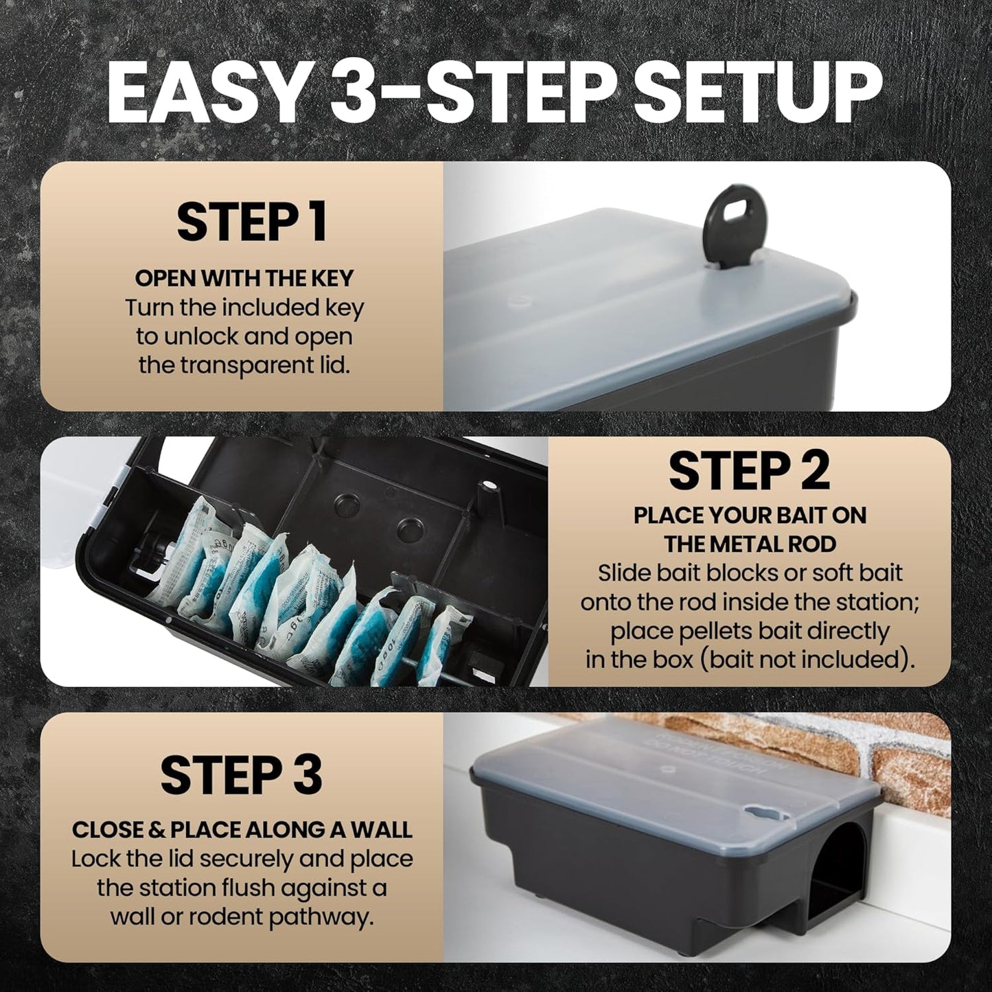 Professional Rat & Mouse Bait Station – 2 Lockable Weather-Resistant Rat Trap Boxes with Clear Lid & Dual Entry – Reusable Rodent Control (Bait Not Included)