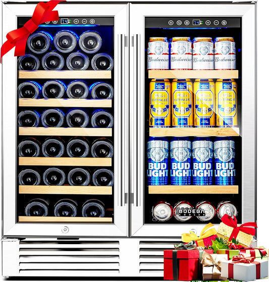 BODEGACOOLER Back Bar Cooler With 2 Glass Doors,30 Inch Wine and Beverage Refrigerator with Digital Touch,Counter Height Commercial Beverage Refrigerator, Beverage Cooler Holds 31 Bottles and 92 Cans.