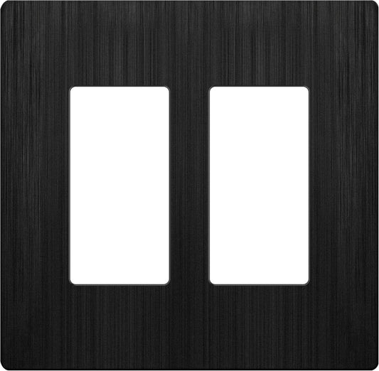 LIDER Brushed Finish Decorator Switch Cover, Screwless Wall Plate, Mid-Size 2-Gang 4.88" x 4.92", Unbreakable Polycarbonate Thermoplastic, UL Listed, LSWP-32M-BBK, Brushed Black
