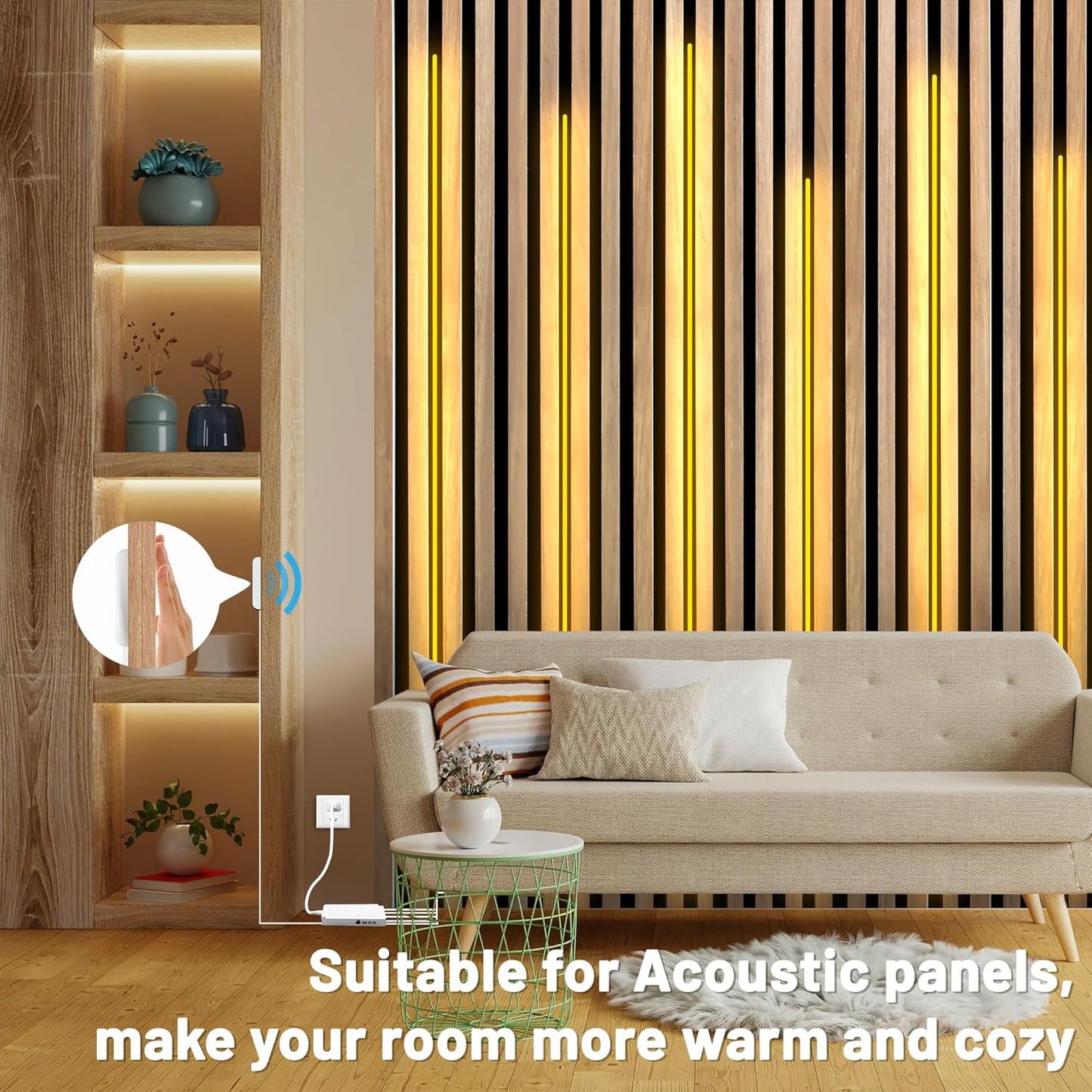 Lichaser 3.28ft COB LED Strip Light, 6 Rolls of 3000K Flexible COB LED for Acoustic Panel and Wood Slat Wall Panels Parallel with Dimmable Touch Sensor Switch, Cuttable for Wood Slat Lighting, Shelf