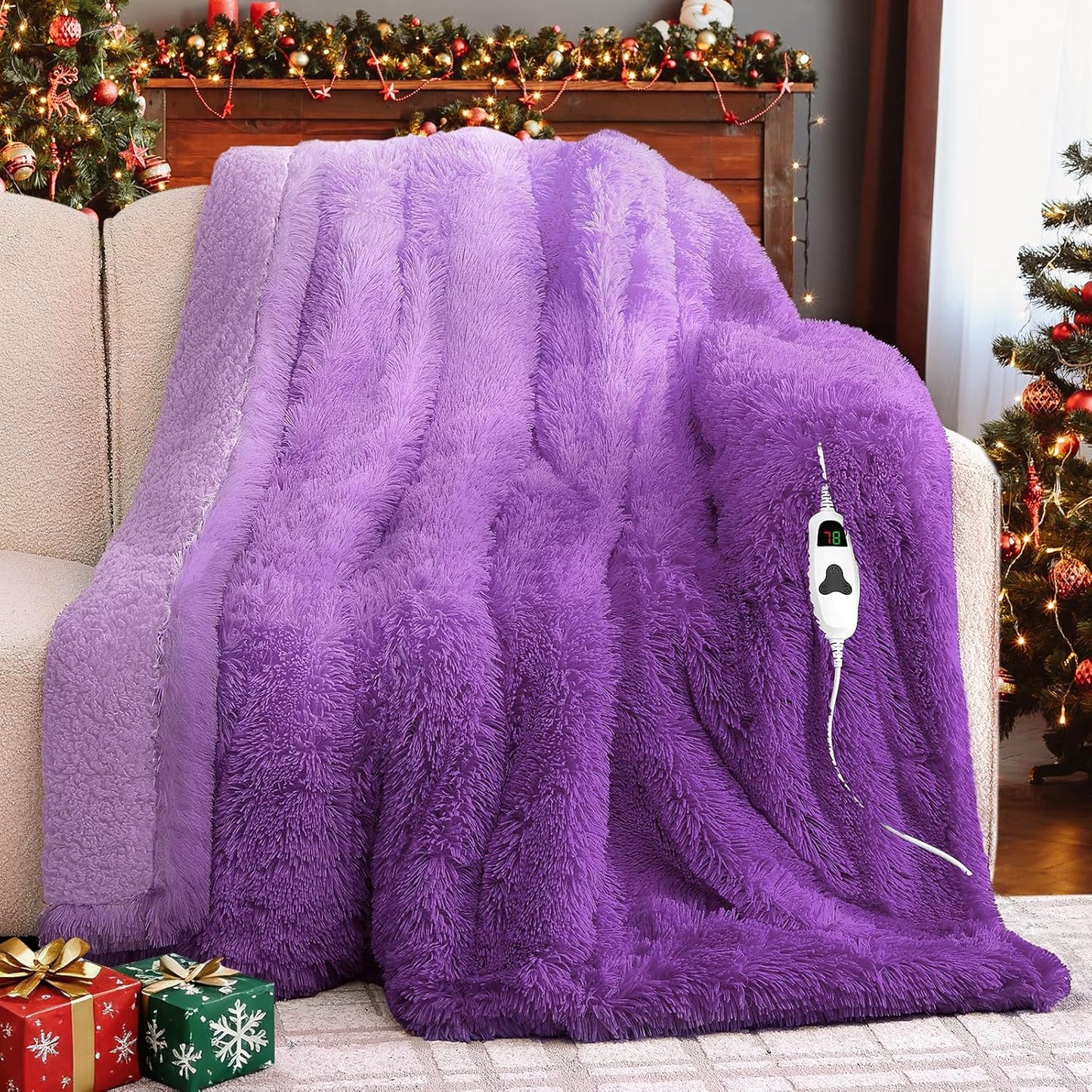Heated Electric Blanket Throw,Warm Winter Birthday Gifts for Women Her Grandma-Faux Fur with Soft Sherpa,10 Heat Settings,5 Time Settings with Fast Heating, 50x60, Mystic Purple