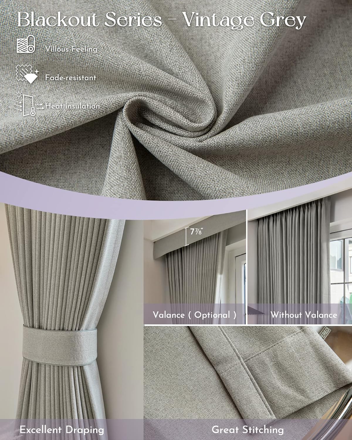 Graywind Rechargeable Smart Curtains Compatible with Alexa App Remote Control Motorized Drape for Sliding Door One-Way or Split Draw, Custom Width Up to 220" (Vintage Grey)