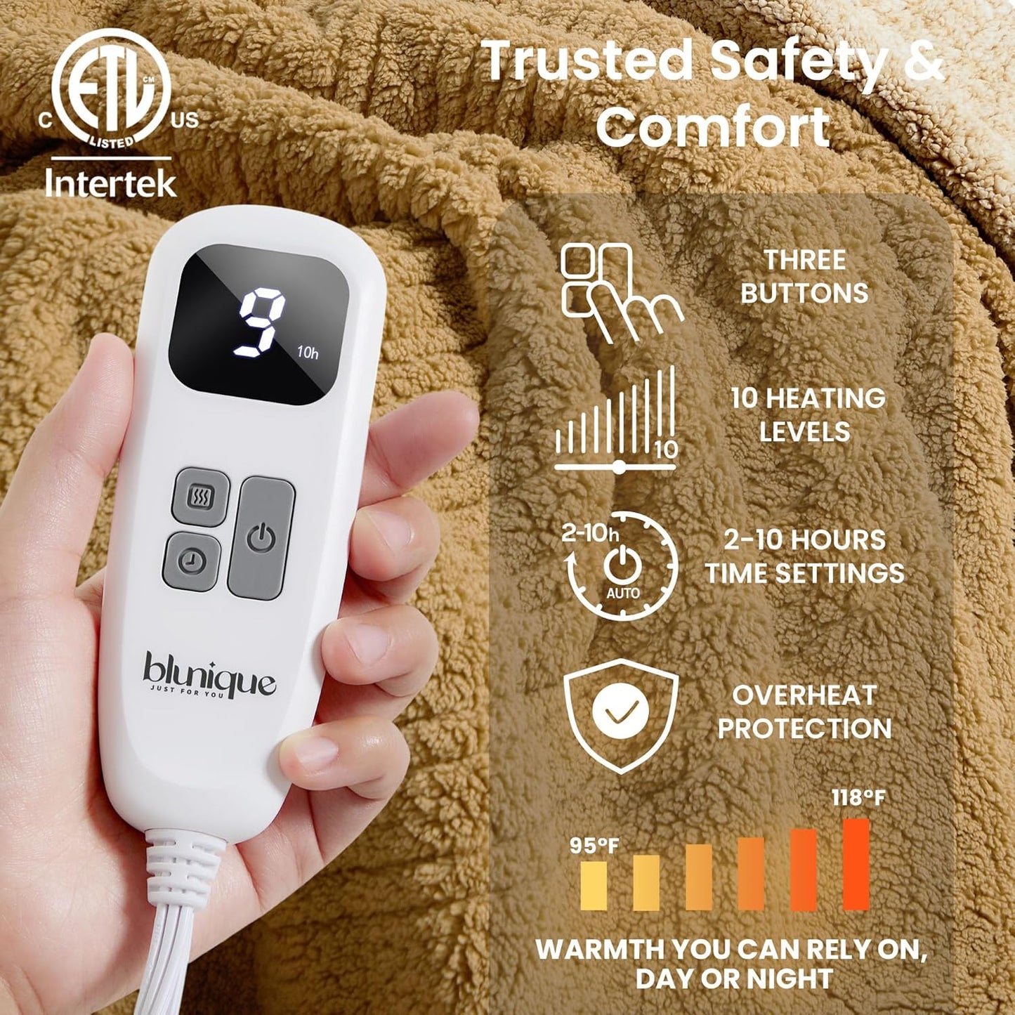 Heated Blanket Electric Blanket Throw - Fast Heating Blanket Throw Double Sided Sherpa Ultra Soft Cozy with 10 Heating Levels & 2-10 Hours Auto Off, Mashine Washable, 50 x 60 Inches, Grey