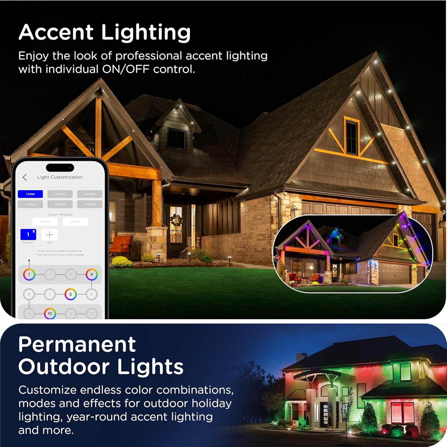 Enbrighten VIBE Eternity Permanent Outdoor Lights, 50ft, 36 RGBWIC LEDs, Smart Everyday Accent Lights, IP67 Waterproof, Compatible with Alexa, Google Home, White, 81102