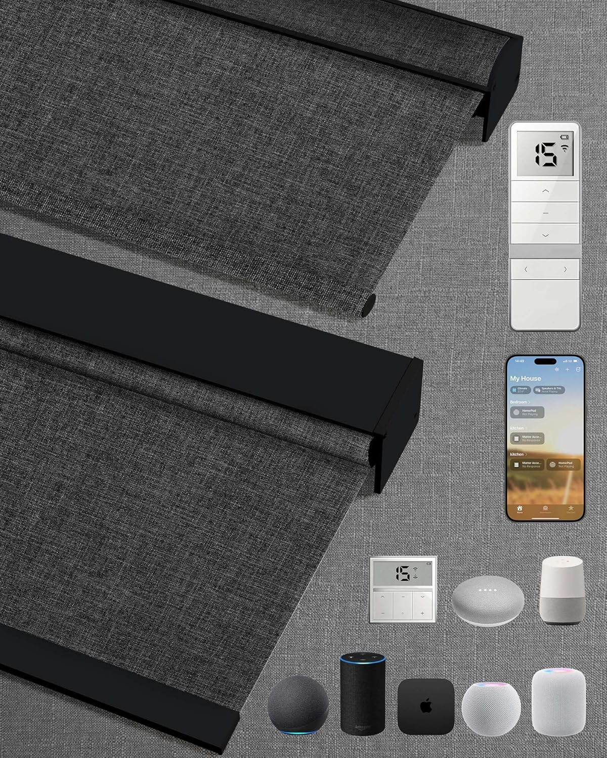 Kincmo Motorized Blinds with Remote,100% Blackout Motorized Roller Shades Work with Apple Homekit,Alexa,Google, Custom Electric Blinds with App,Voice Control (Dual Sided Black)