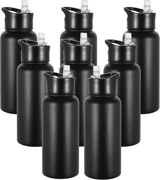 VEGOND 32 oz Insulated Water Bottle Bulk Stainless Steel Metal Water Bottles with Leak Proof Straw Lid & Spout Lid, Wide Mouth Double Walled Vacuum Travel Sports Bottle, 8 Pack