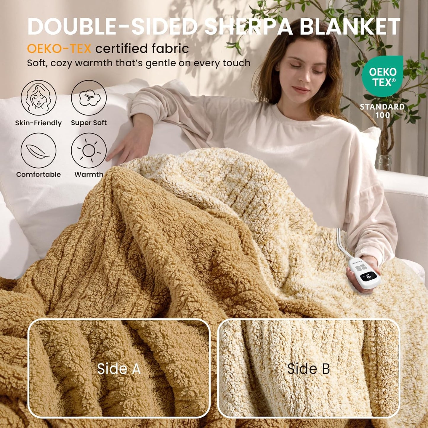 Heated Blanket Electric Blanket Throw - Fast Heating Blanket Throw Double Sided Sherpa Ultra Soft Cozy with 10 Heating Levels & 2-10 Hours Auto Off, Mashine Washable, 50 x 60 Inches, Grey