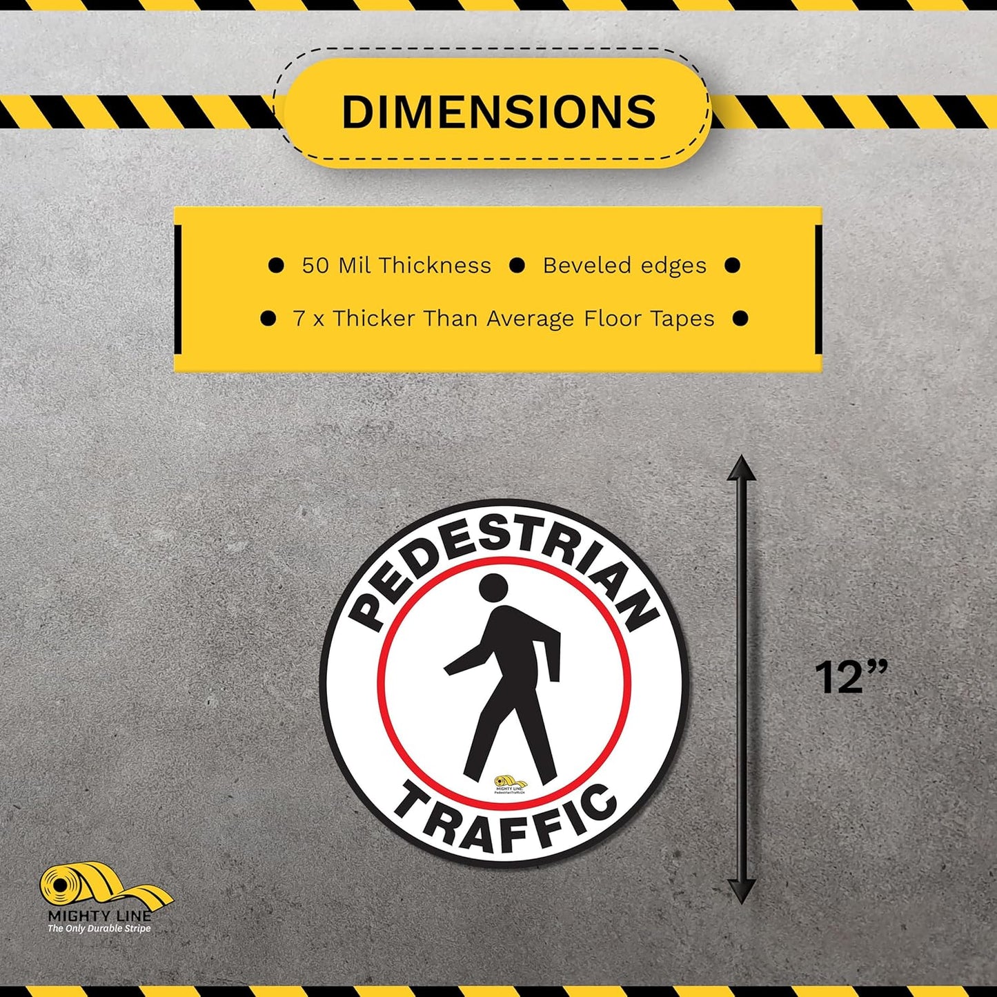 Mighty Line Pedestrian Traffic Crossing Walkway Floor Sign for Safety, Caution, Warning, Heavy-Duty, Peel and Stick, Adhesive, Industrial Quality, 24"