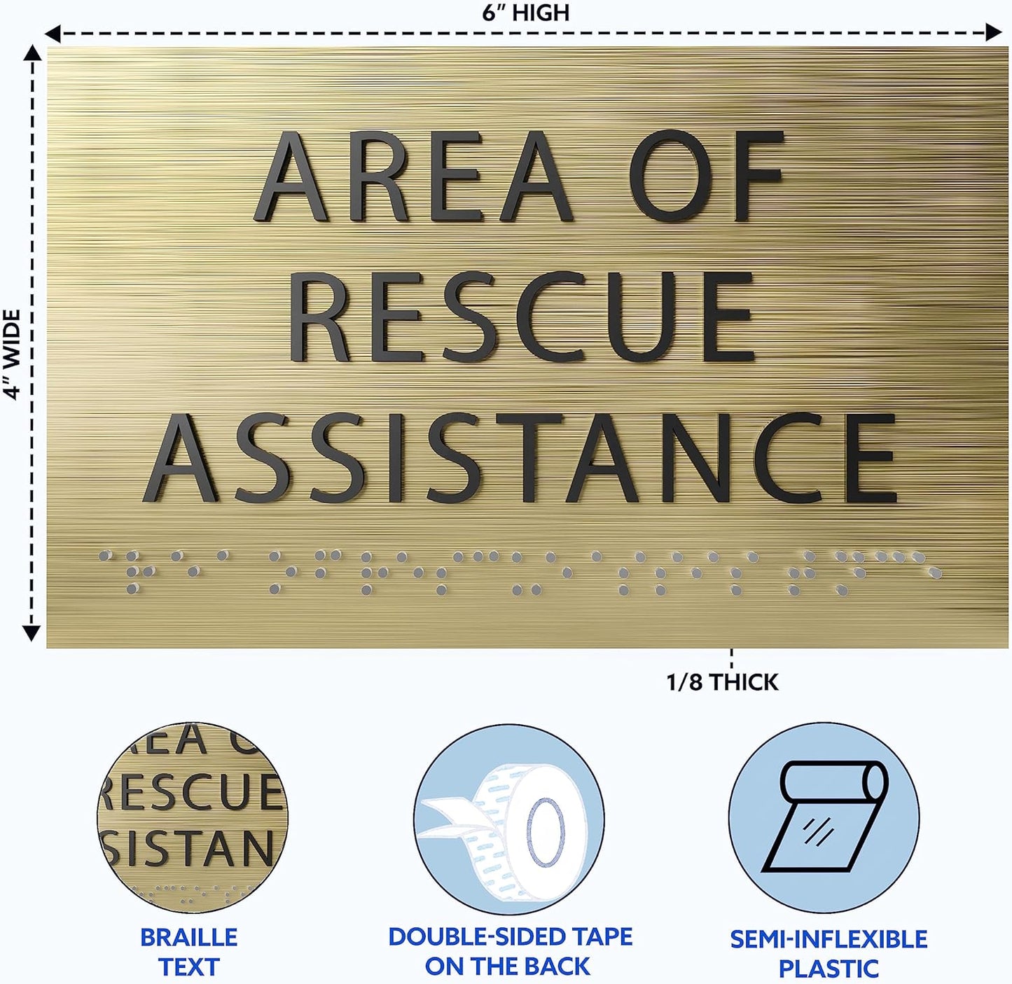 6" X4" Area of Rescue Assistance Sign- Tactile Graphics Grade 2 Braille Text ADA Compliant Sign |ADA Compliant Plastic Signs for Schools, Offices, Businesses, Apartments & Restaurants
