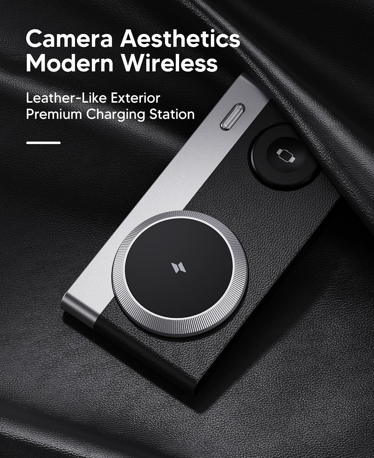 Foldable 3 in 1 Magnetic Wireless Charging Station for Apple Devices, Leather-Like Fast Wireless Charger Dock with Night Light for Magsafe iPhone 17/16/15/14/13/12 Series, Apple Watch, AirPod