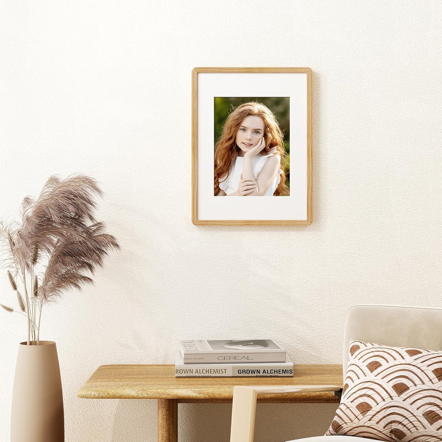 Solid Oak Wood 12x16 Picture Frame, Farmhouse 12 x 16 Wooden Frames, 12x16 Frame Matted to 8.5x11, Tempered Real Glass, 12"x16" Frames Minimalist Art Frame for Home Deocr, Natural Oak Color, 1 Pack