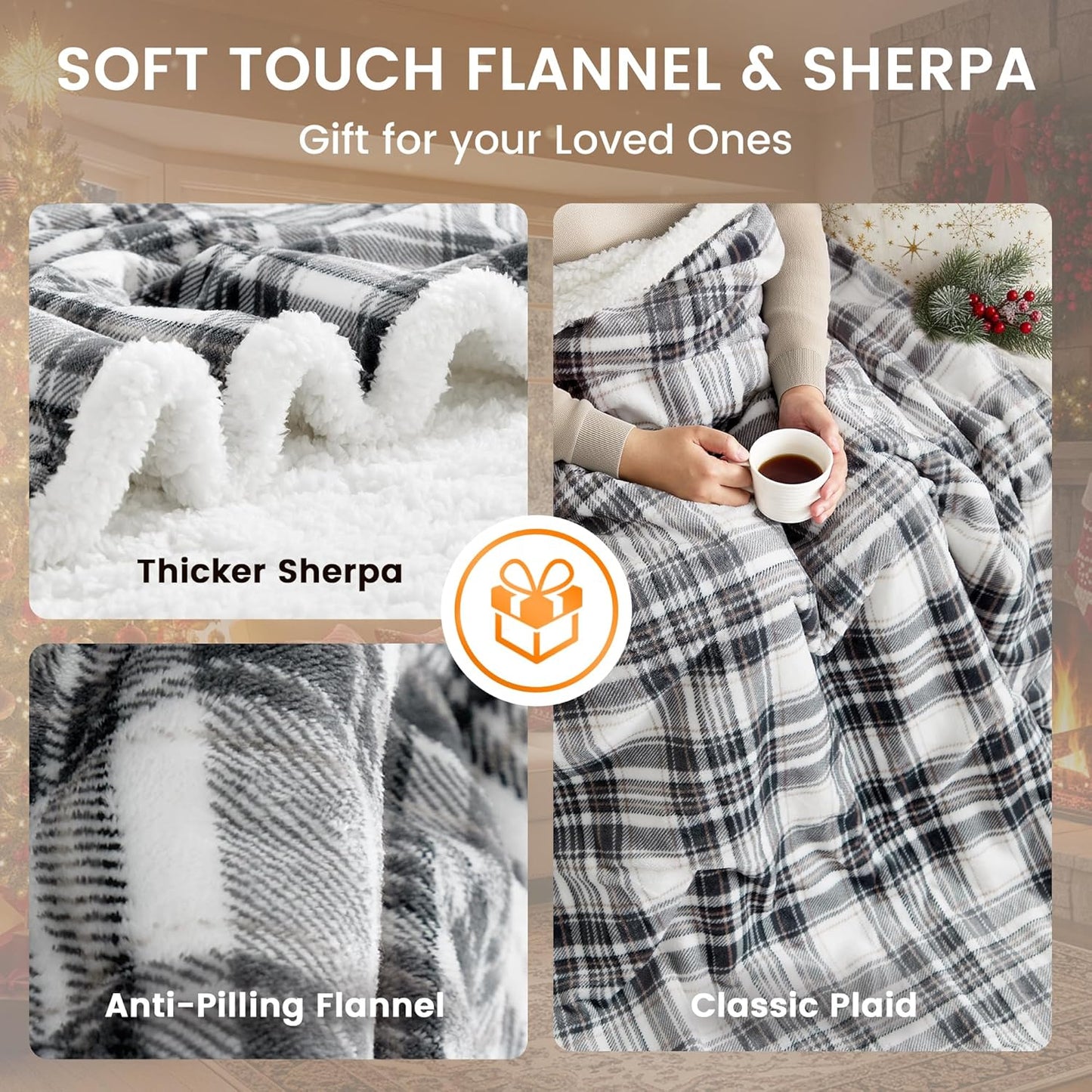 Christmas Heated Blanket Electric Throw-50''x60''Ultra Soft Cozy Plaid Flannel Fast Heating Electric Blanket with 10 Heat Levels & 10 Hrs Auto Off, ETL Certified, Keep Warm in Home Office