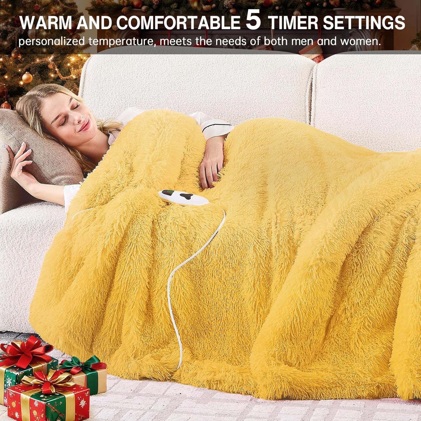 Heated Electric Blanket Twin–Faux Fur with Soft Thick Sherpa,Warm Winter Birthday Gifts for Women Grandma，10 Heat Settings,5 Time Settings with Fast Heating, 62x84, Beige