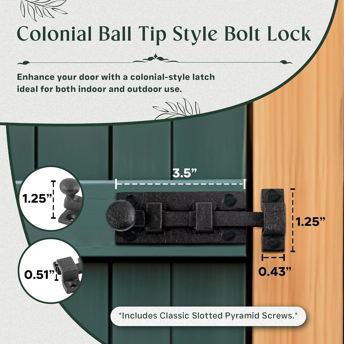 Renovators Supply Manufacturing Slide Bolt Latch 3 in. Black Wrought Iron Ball Tip Style Slide Bolt with Mounting Hardware Pack of 2