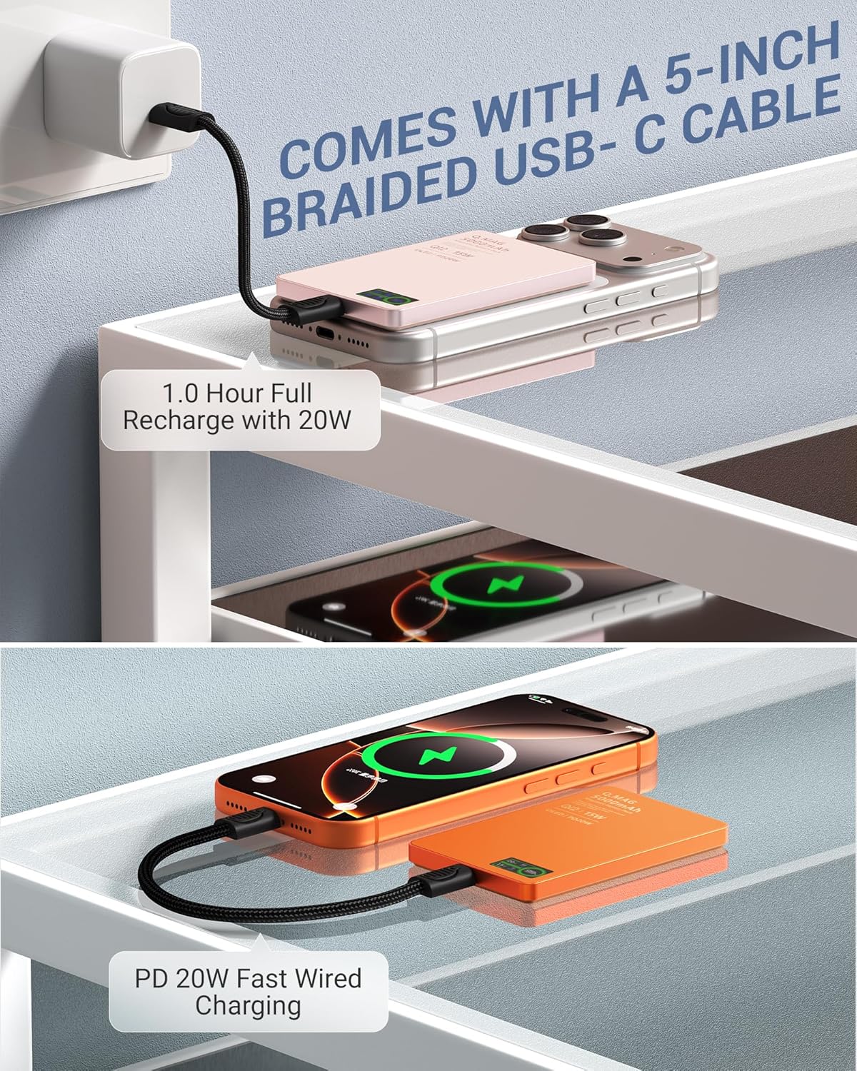 Magnetic Power Bank with iWatch Charger, Ultra-Slim 5000mAh Qi2 15W Wireless Mag-Safe Battery Pack with LCD Display, PD 20W Fast Portable Charger for iPhone Air/17/16/15/14 Series/Apple Watch