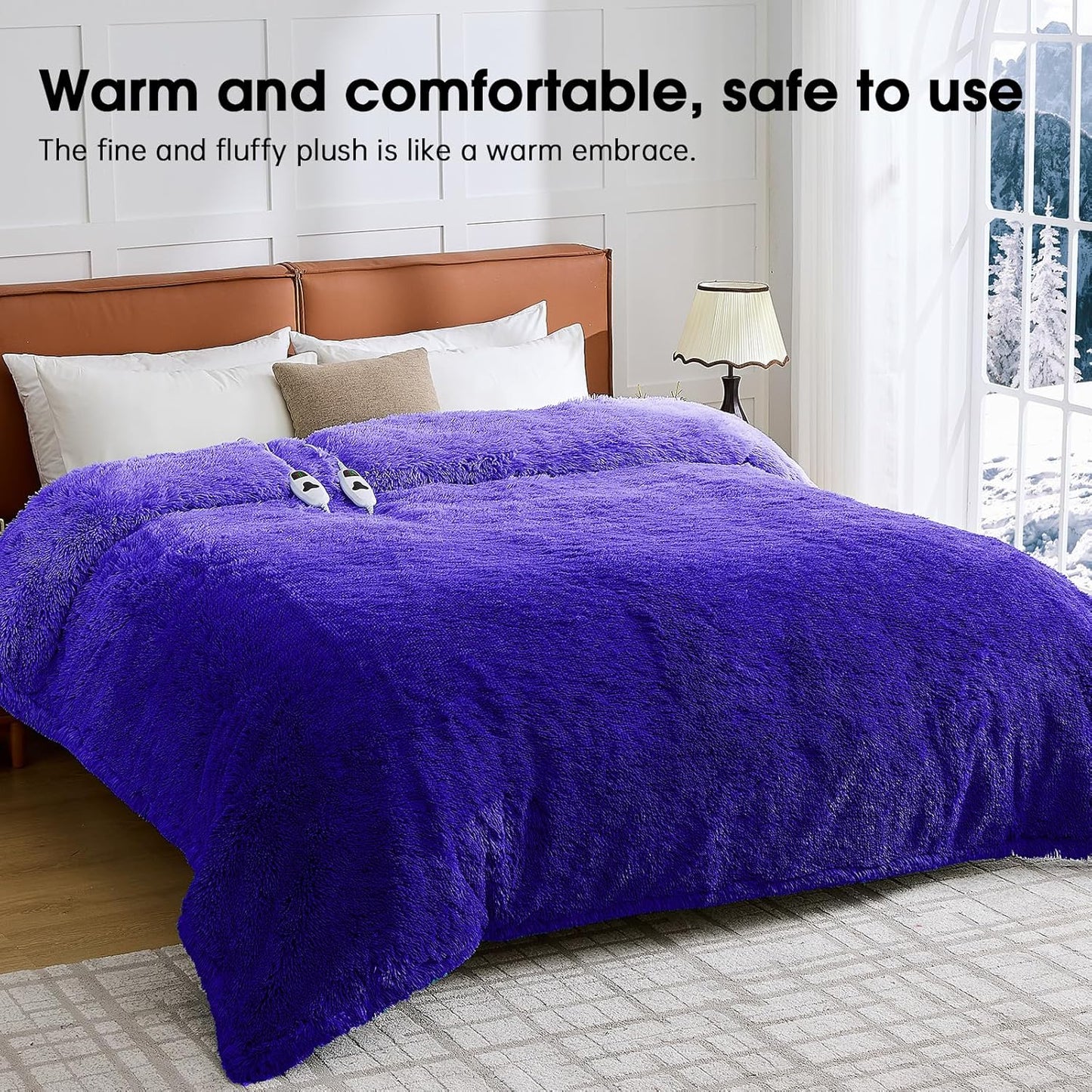 Heated Electric Blanket Queen,Warm Winter Birthday Gifts for Women Her Grandma–Faux Fur with Soft Sherpa,10 Heat Settings,5 Time Settings with Fast Heating, 84x90, Sunset Purple