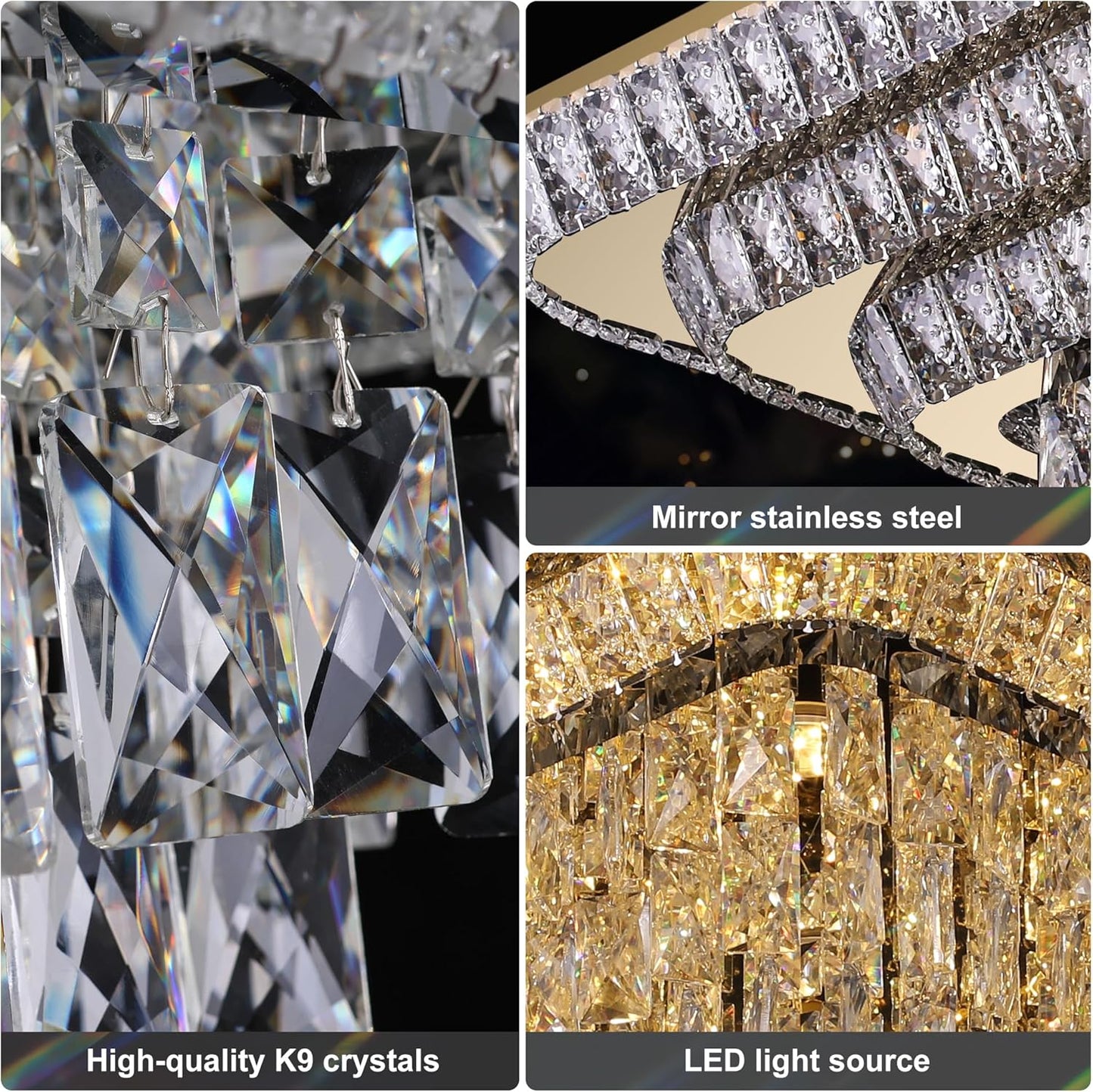 Elegant LED Gold Crystal Raindrop Ceiling Light,30 Inch Square Flush Mount Chandelier with Remote for Living Room Kitchen Island Bedroom Hallway Entryway Foyer (Dimmable)