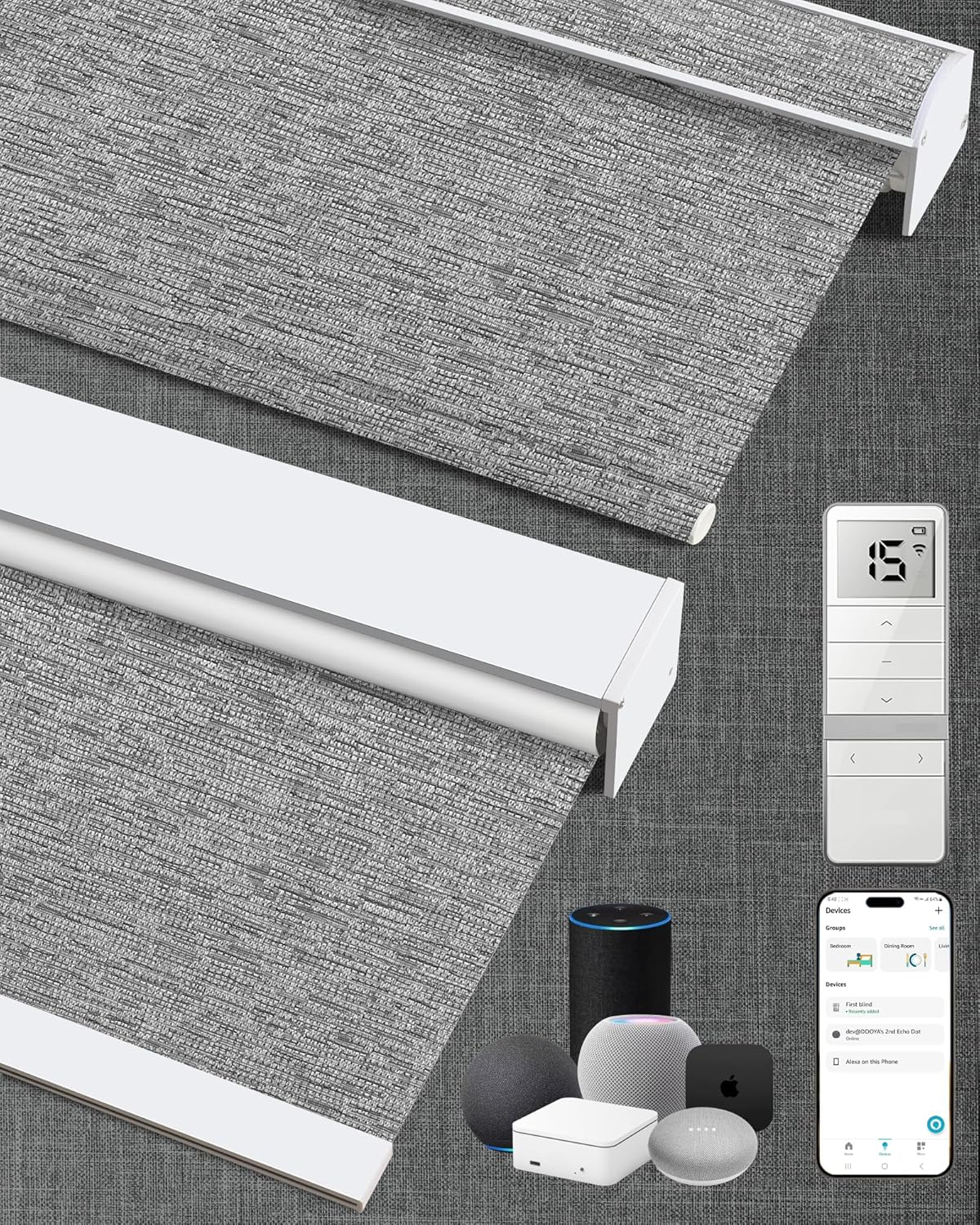Kincmo Motorized Blinds with Remote,100% Blackout Motorized Roller Shades Work with Apple Homekit,Alexa,Google, Custom Electric Blinds with App,Voice Control (Aqua Waves Grey)