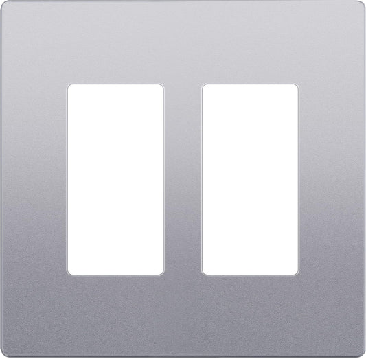LIDER Matte Finish Decorator Switch Cover, Screwless Wall Plate, Mid-Size 2-Gang 4.88" x 4.92", Unbreakable Polycarbonate Thermoplastic, UL Listed, LSWP-32M-SV, Silver