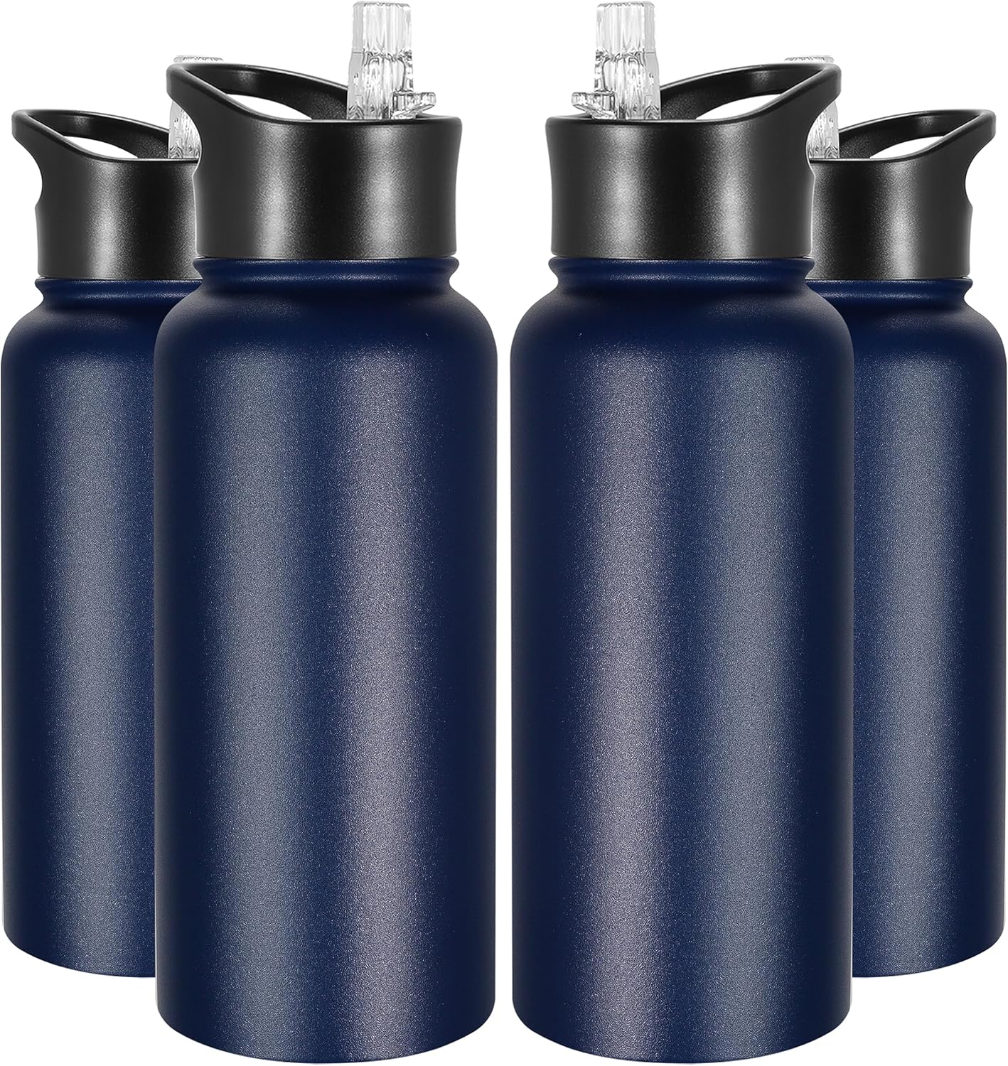 VEGOND 32 oz Insulated Water Bottle Bulk Stainless Steel Metal Water Bottles with Leak Proof Straw Lid & Spout Lid, Wide Mouth Double Walled Vacuum Travel Sports Bottle, 4 Pack