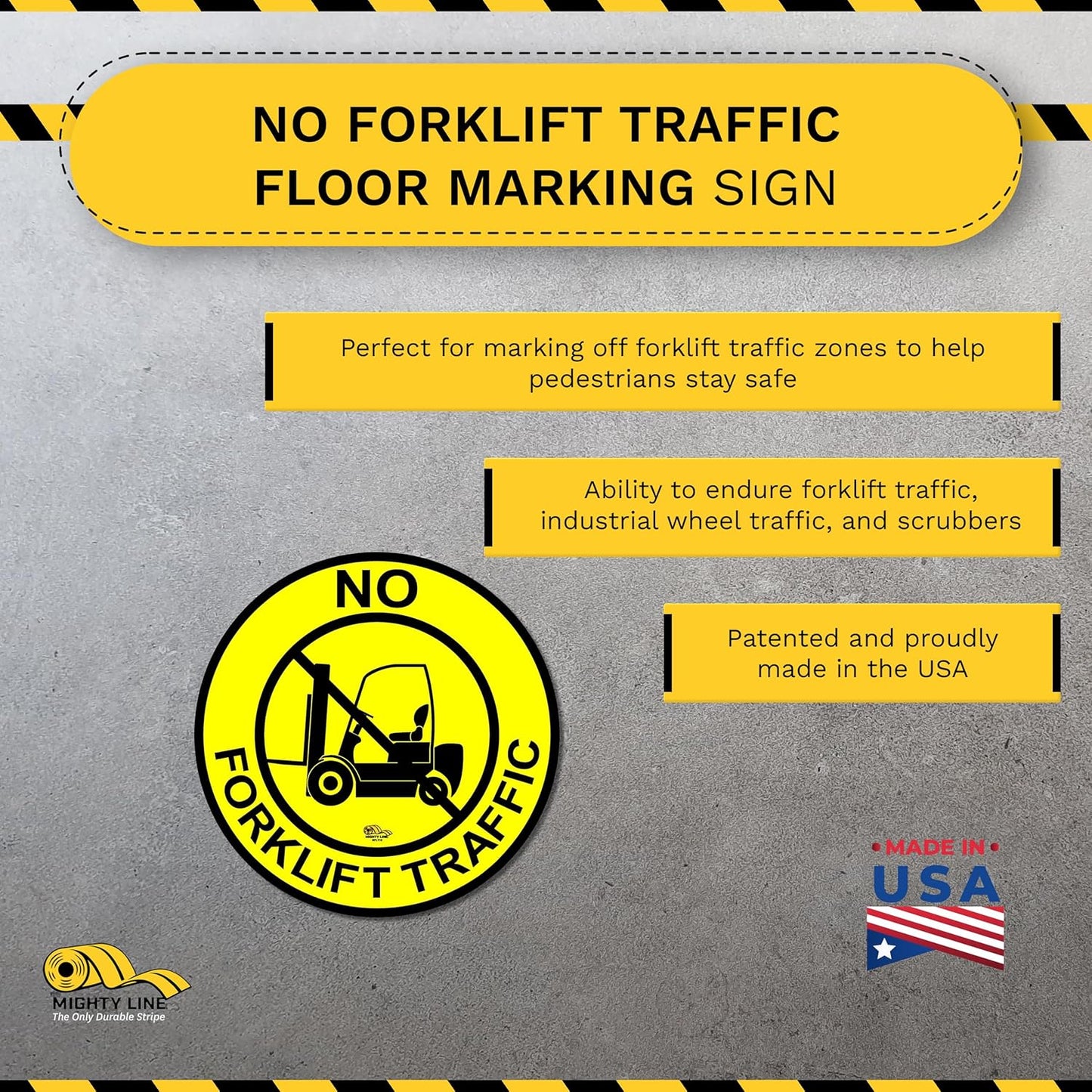 Mighty Line Forklift Floor Sign for Safety, Warning, Heavy-Duty, Peel and Stick, Adhesive, Industrial Quality, No Forklift Traffic, 12"